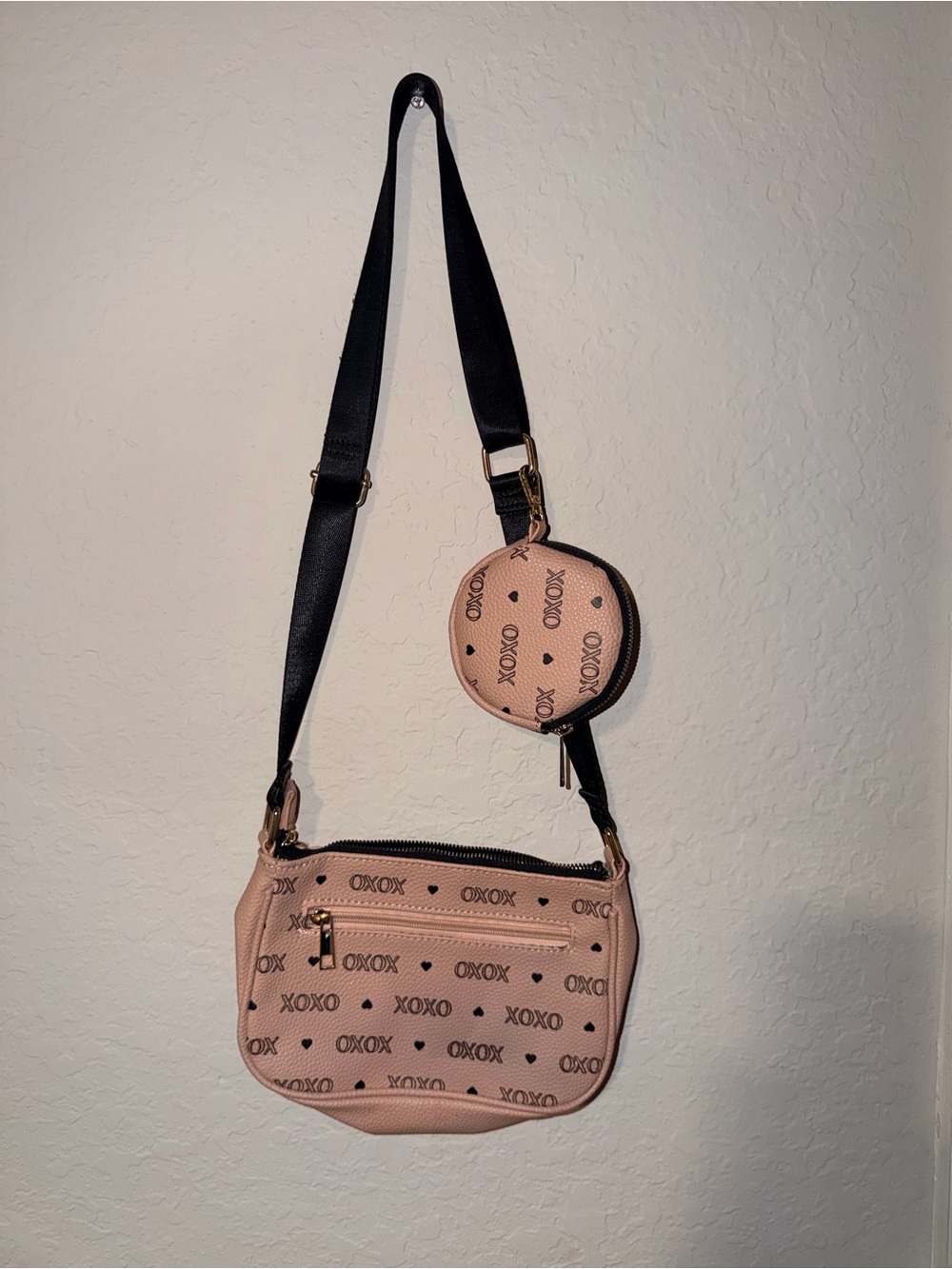 XOXO Blush Pink Crossbody Bag with Matching Round Coin Purse